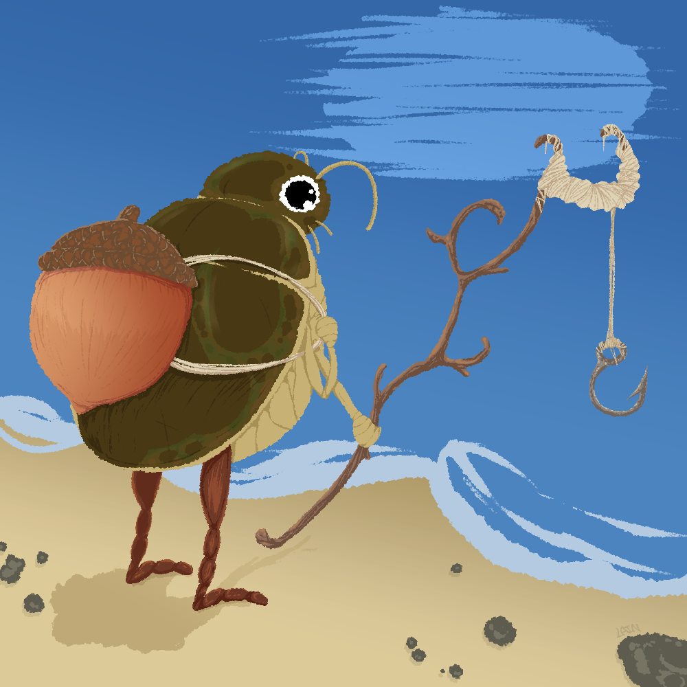 anthropomorphic beetle fishing